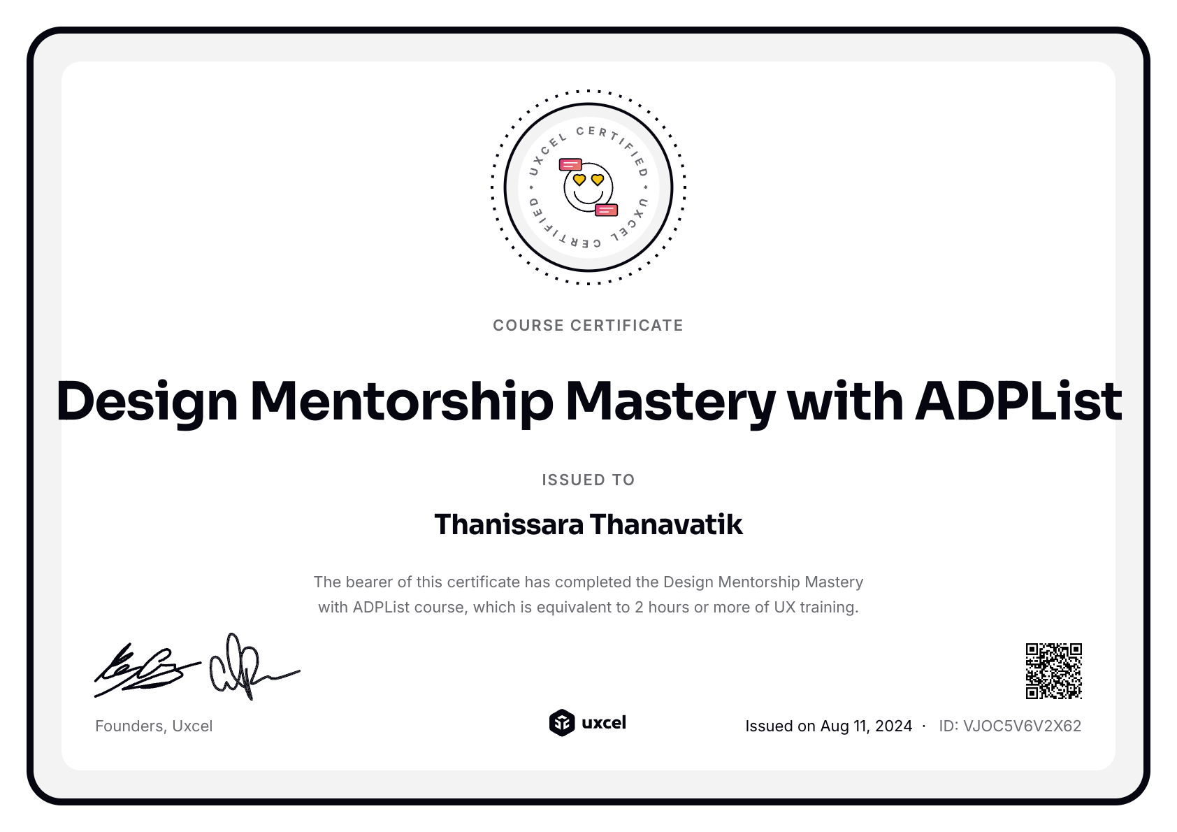Thanissara Thanavatik's certificate